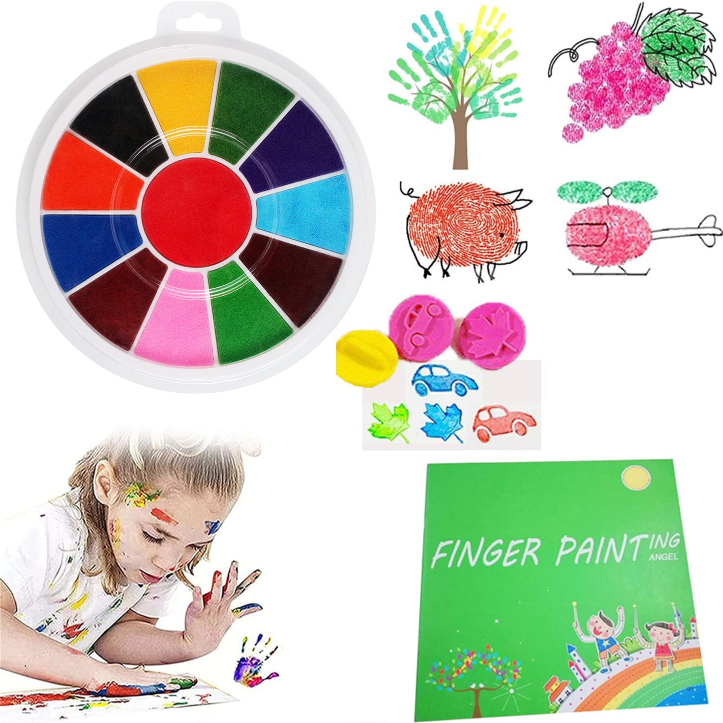 Set de Pictură cu Degetele cu 12 Culori + Carte de Desen