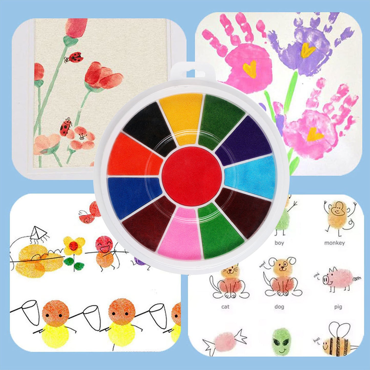 Set de Pictură cu Degetele cu 12 Culori + Carte de Desen