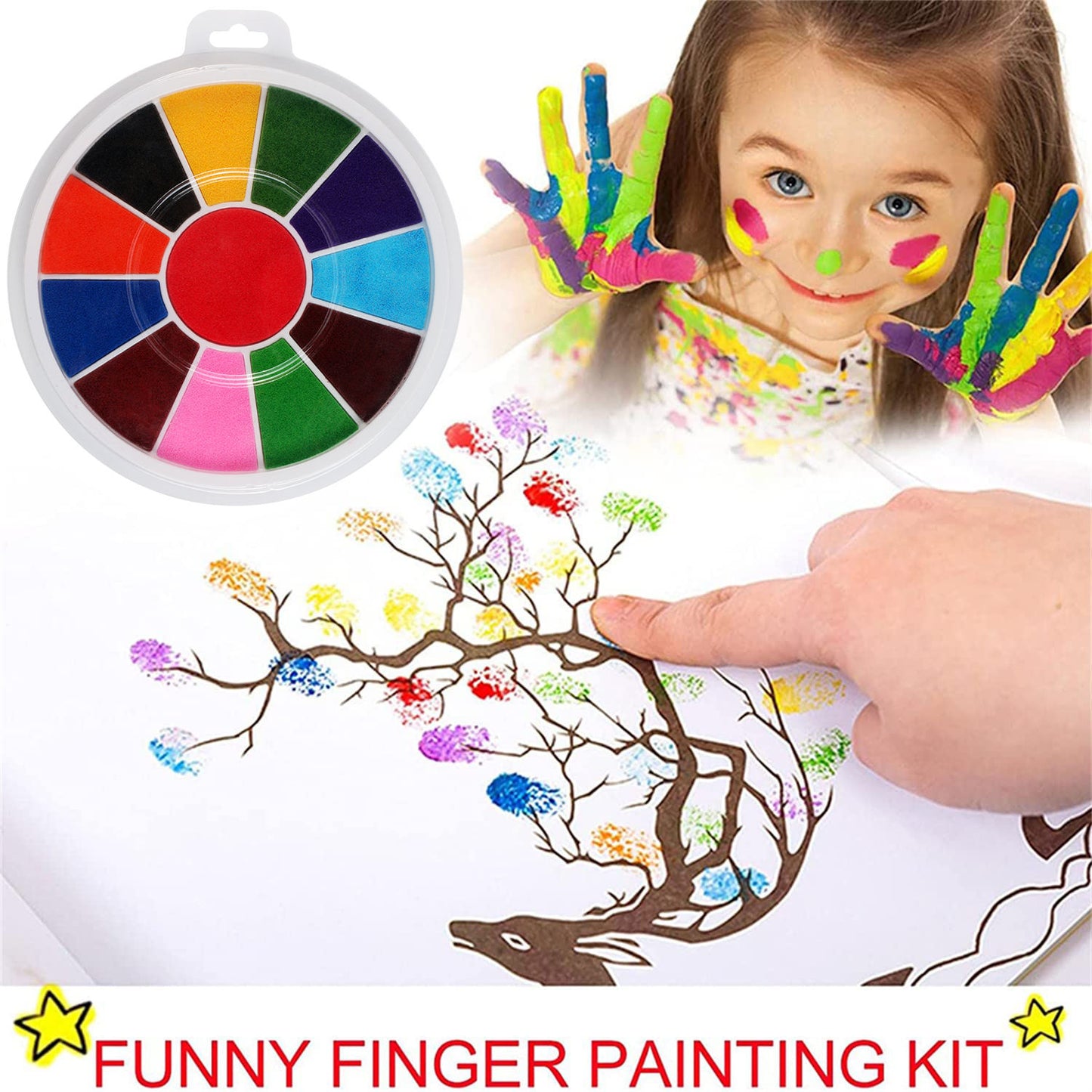 Set de Pictură cu Degetele cu 12 Culori + Carte de Desen